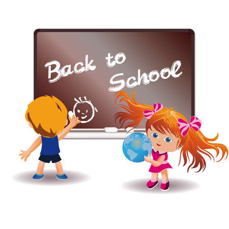 Back to School. Girl and boy in a classroom.  のイラスト素材