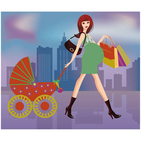  Shopping Pregnant women illustration のイラスト素材