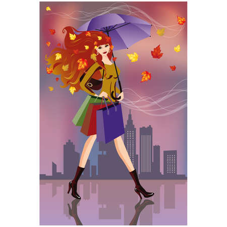 Autumn shopping. Fashion woman with bags.  のイラスト素材