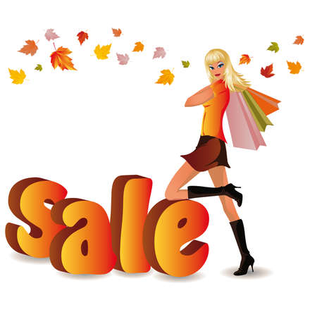 Autumn shopping girl のイラスト素材