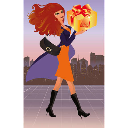 Fashion woman with gift. のイラスト素材