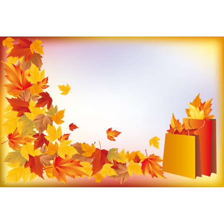 Autumn sale card, shopping bags with maple.  のイラスト素材