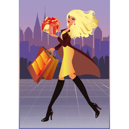 Shopping fashion girl in city のイラスト素材