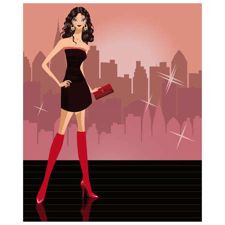  Sexy fashion girl in city. のイラスト素材