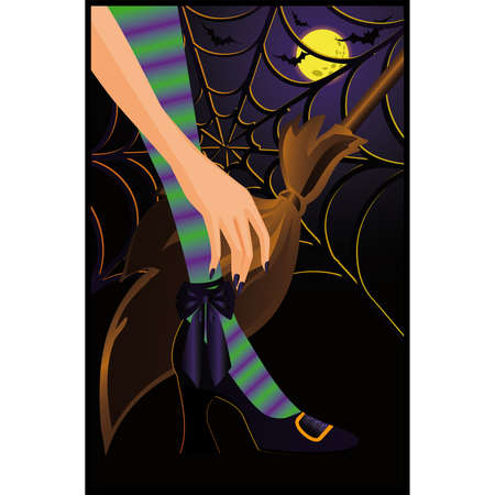 Halloween card with moon and web. vector のイラスト素材