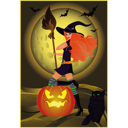 Halloween sexy witch and cat. のイラスト素材