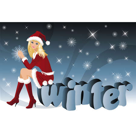 Christmas girl and word winter 3D image. vectorのイラスト素材
