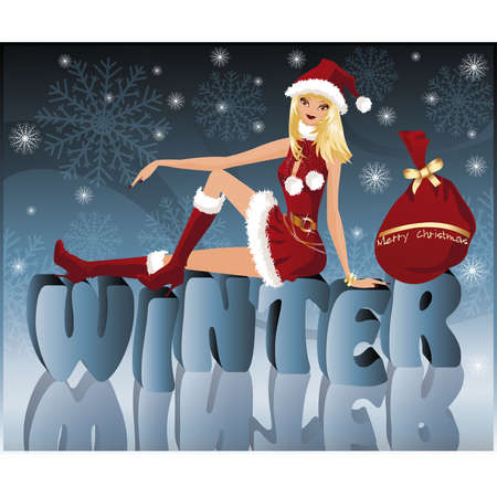 Winter card with sexy Santa-girl, vector のイラスト素材