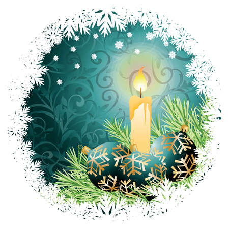 Christmas greeting card with candle and balls.  illustrationのイラスト素材