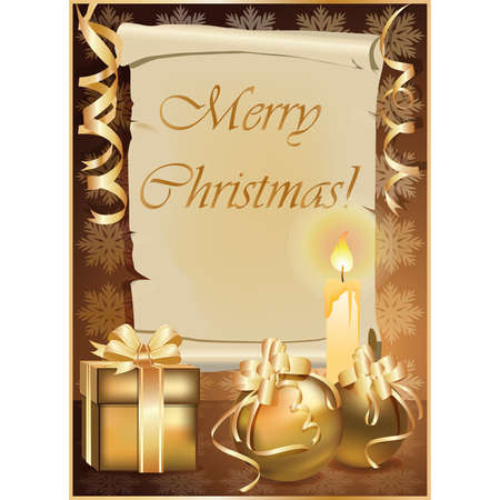 Golden Christmas background with candle.   illustrationのイラスト素材