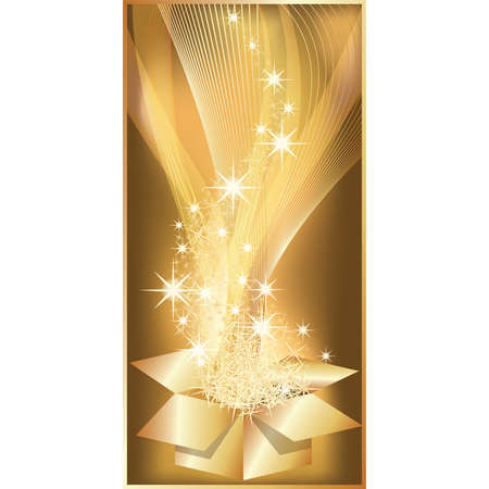 Golden Christmas vertical banner with gift. illustrationのイラスト素材