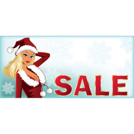 Christmas sale banner with Santa-girl.   illustrationのイラスト素材