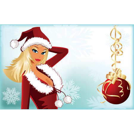 Santa girl and christmas ball.  Illustration.のイラスト素材