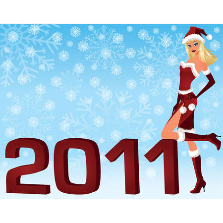 Christmas girl with 2011 year. vector illustration のイラスト素材