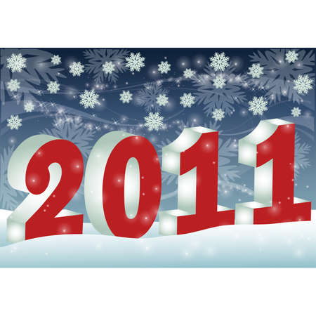 New Year 2011 in winter landscape, vector illustrationのイラスト素材
