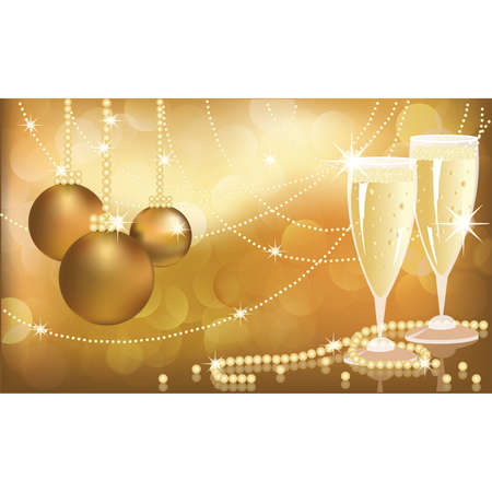 Christmas congratulatory card with pearls and champagne, vector illustrationのイラスト素材