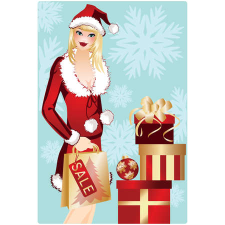 Winter sale card with christmas girl. illustrationのイラスト素材