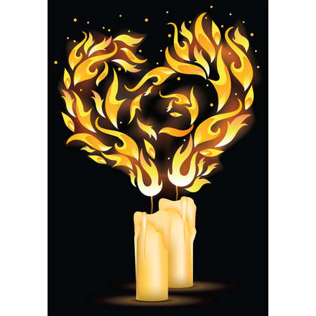 Fire heart. Love card for valentines day.  illustrationのイラスト素材