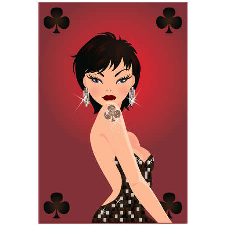 Poker club card with beautiful girl.のイラスト素材