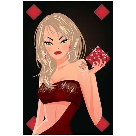 Poker diamond card with blondy girl. Poker diamond card with blondy girl.