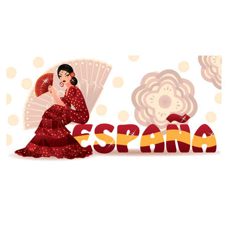 Spanish girl with fan in style flamenco. のイラスト素材