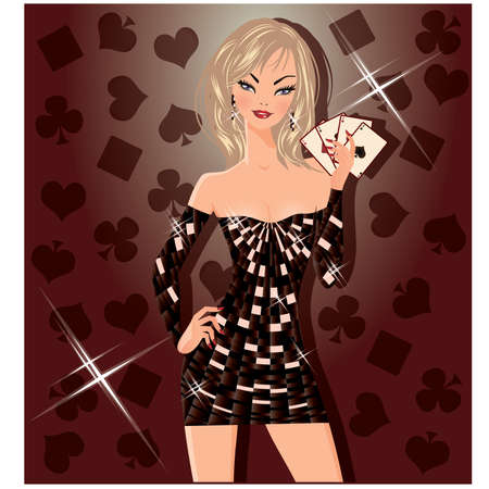 Beautiful blond with poker cardsのイラスト素材