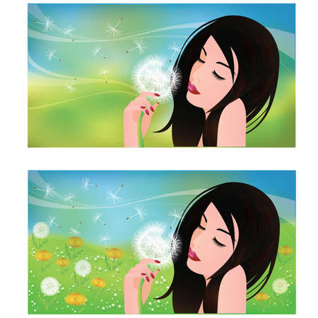 Spring banners, Girl with a Dandelionのイラスト素材