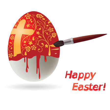 Easter egg while painting with brush, vector illustrationのイラスト素材
