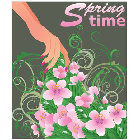Spring time banner with sakura flowers. vector illustrationのイラスト素材