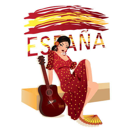Spanish girl with guitar, vector illustrationのイラスト素材