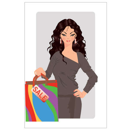 Sale time. Beautiful girl with sale bagのイラスト素材