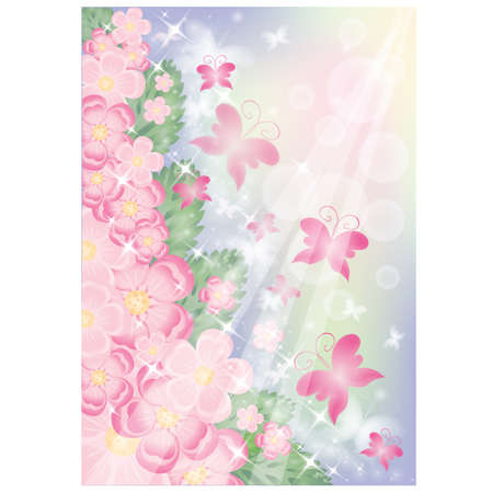 Flowers and Butterflies greeting card. のイラスト素材