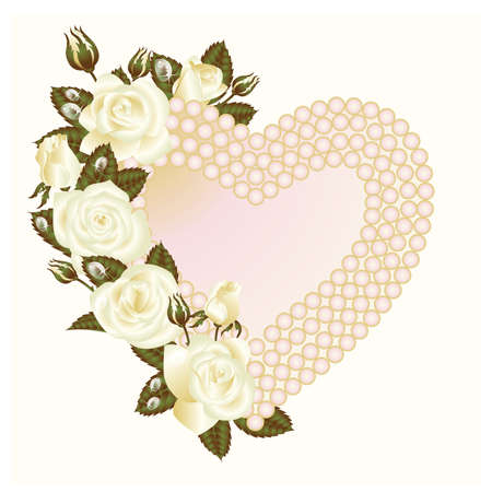 White rose and pearls frame. vector illustrationのイラスト素材