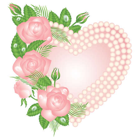 Love card with pearls and rose, vector illustration のイラスト素材