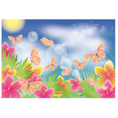 Summer background with butterfly, vector illustrationのイラスト素材