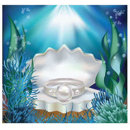 Underwater background with pearl ring. のイラスト素材