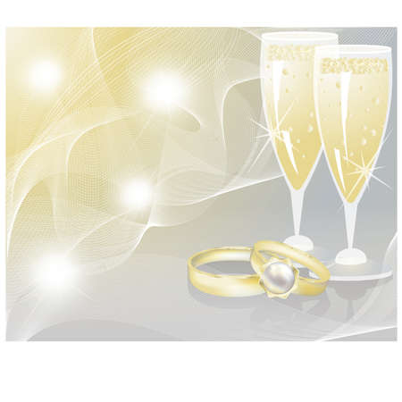 Wedding rings and two glasses of champagne.のイラスト素材