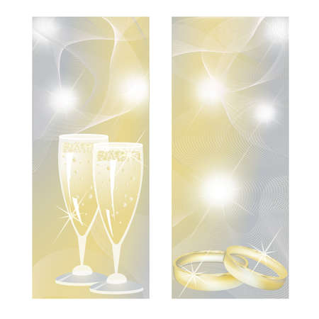 Wedding banners with champagne and rings.のイラスト素材