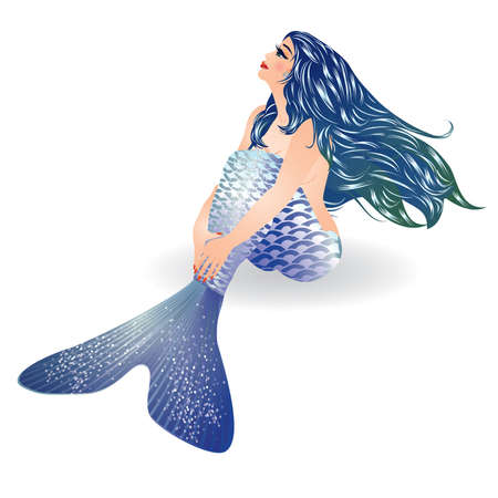 Isolated Blue Mermaid sittingのイラスト素材