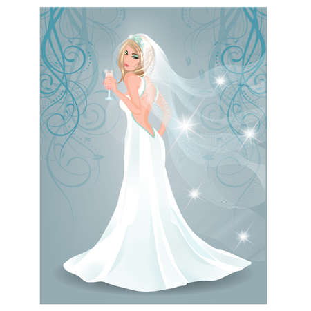 Beautiful bride with champagneのイラスト素材