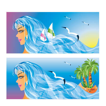 Two tropical banners with sea-girl. のイラスト素材