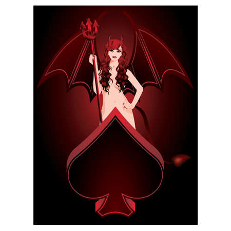 Beautiful Devil girl with trident and poker spade, vector illustrationのイラスト素材