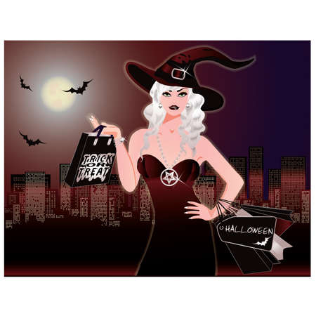 Halloween night shoppingのイラスト素材