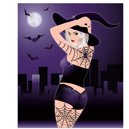 Halloween sexy witch in cityのイラスト素材