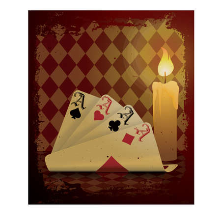 Poker Playing Cards And Candle, vector illustrationのイラスト素材