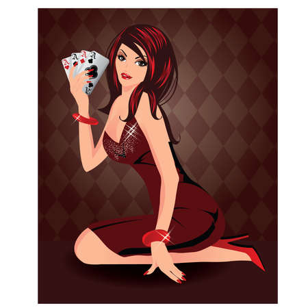 Beautiful woman  with poker cards, vector illustrationのイラスト素材