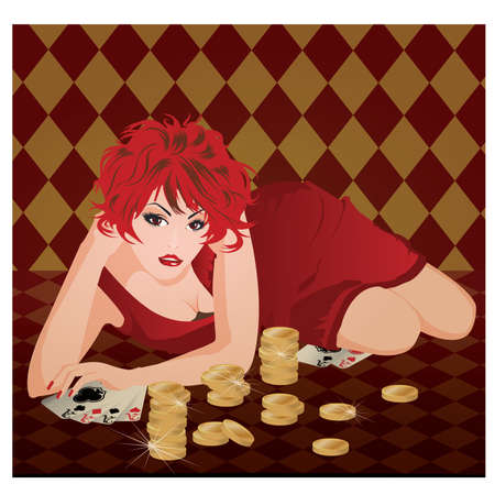 Pretty girl with poker cardsのイラスト素材