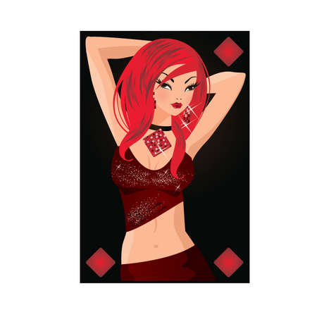 Poker diamonds girl, vector illustrationのイラスト素材