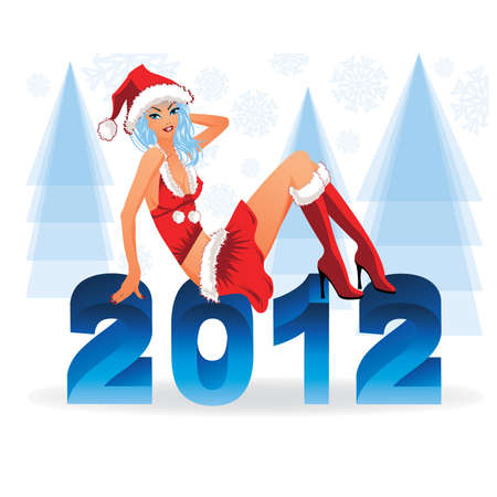 New 2012 year with sexy santa girl, vector illustrationのイラスト素材