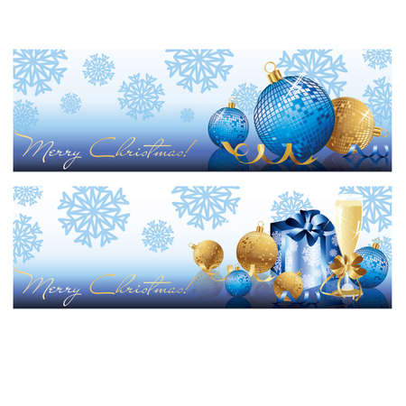 Golden blue Christmas banners, vector illustrationのイラスト素材